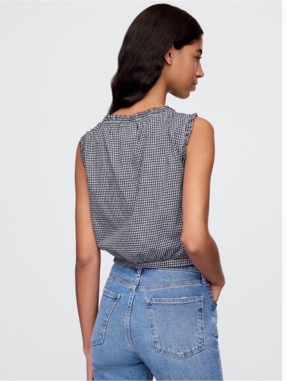 GAP Black and White Gingham Tie-Front Sleeveless Top - Picture 2 of 8